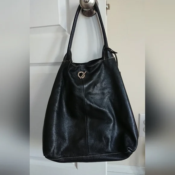 Rabeanco Black Pebbled Leather shoulder Handle Bag